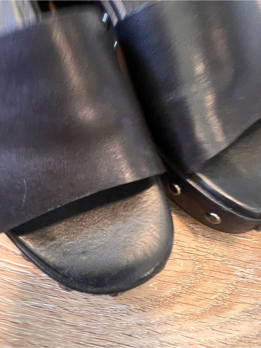 Seychelles Black Leather Studded Platform Sandals - Women Size 6 - Picture 2 of 9